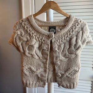 Lucky Brand- Cropped Tee Cable Knit Button Down